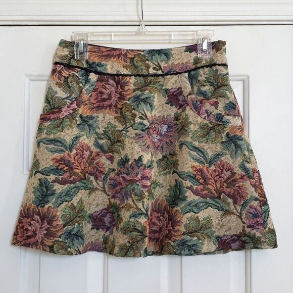 FREE PEOPLE Tapestry Skirt Cream Green Blue Pink - Picture 4 of 14